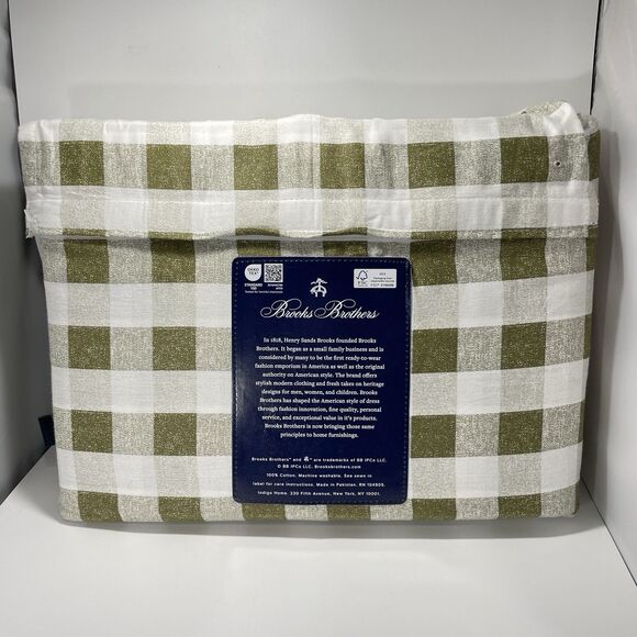 Brooks Brothers King Sheet Set 100% Cotton Green Gingham Plaid - Picture 4 of 5